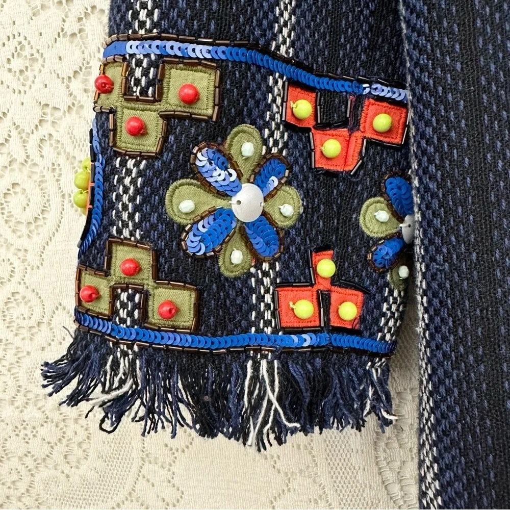 Tory Burch Luna Embellished Coat Black Navy